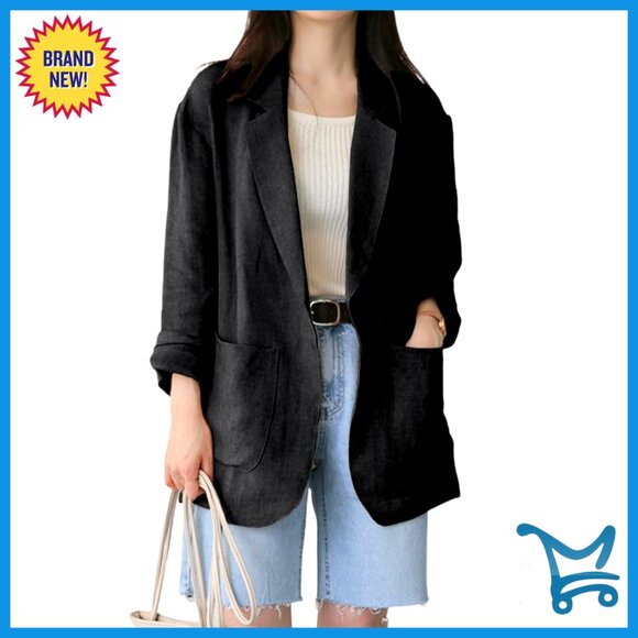 Linen Blazer Lightweight Long Sleeve Casual Spring Summer Jacket